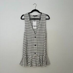 Zara Tweed Check Sleeveless Mini Dress – Size M – Brand New with Tags